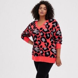 Torrid Hot Pink Leopard Print Chunky Pullover Tunic Sweater Size 5X